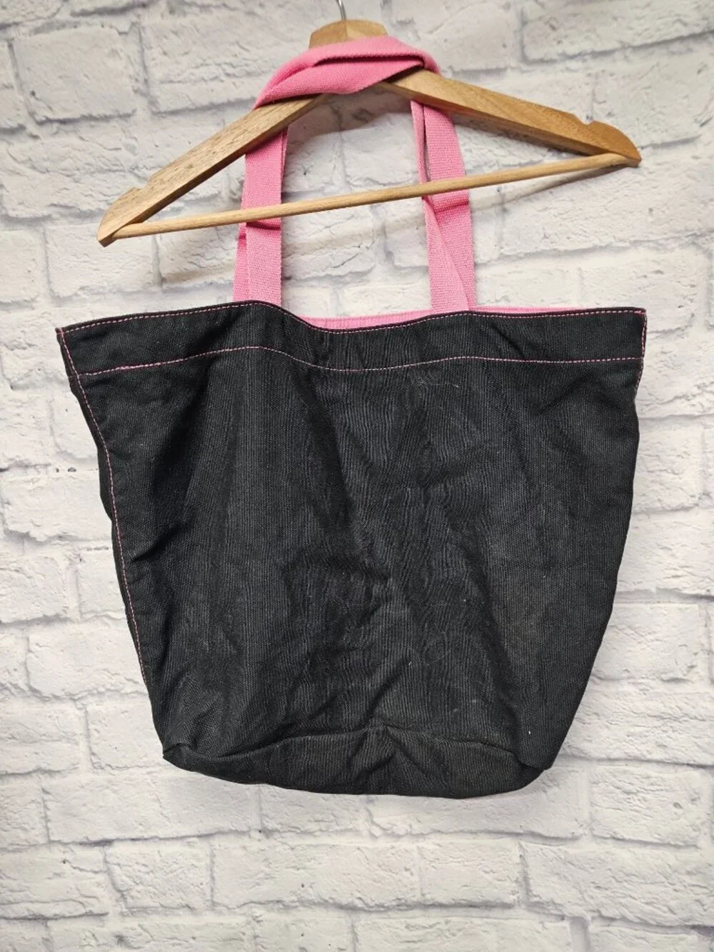 Victoria's Secret Black Pink Silver Shimmer Rhinestone Cloth Tote Open Bag